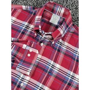 Brooks‎ Brothers Button Down Long Sleeve Shirt Mens Medium Plaid Milano Fit Logo